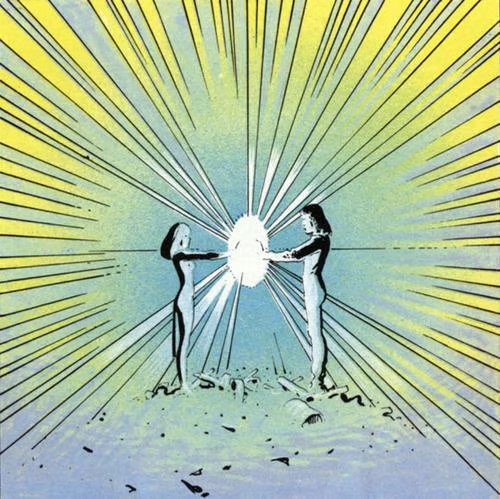 Enlightenment - Two figures connecting through cosmic energy